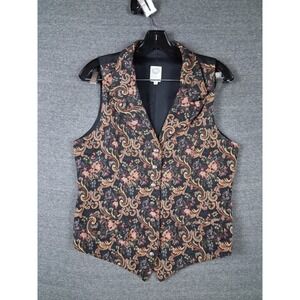 Wah Maker Mens Vest Large Black Floral Jacquard Frontier West Reenactment VTG US